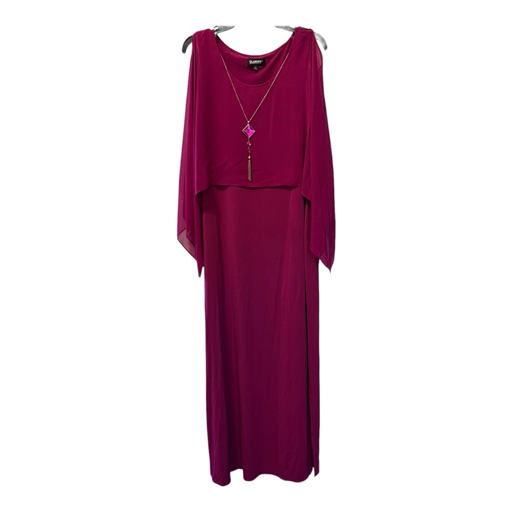 Glamour fuchsia gown with detachable necklace size 12
